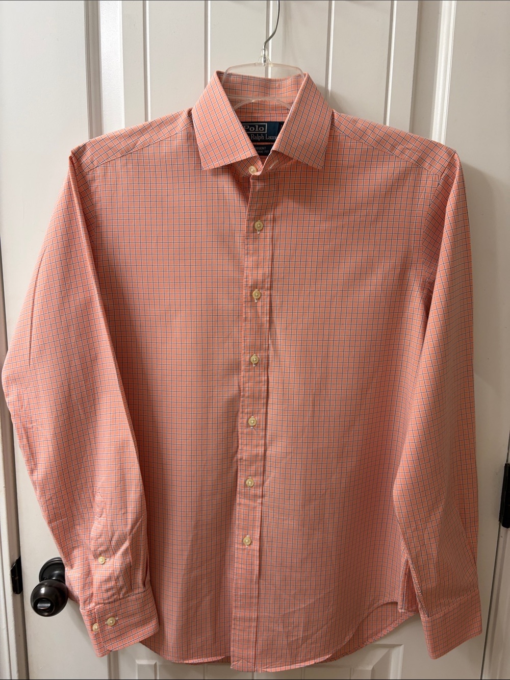Polo by Ralph Lauren Peach-Orange Windowpane Dress Shirt